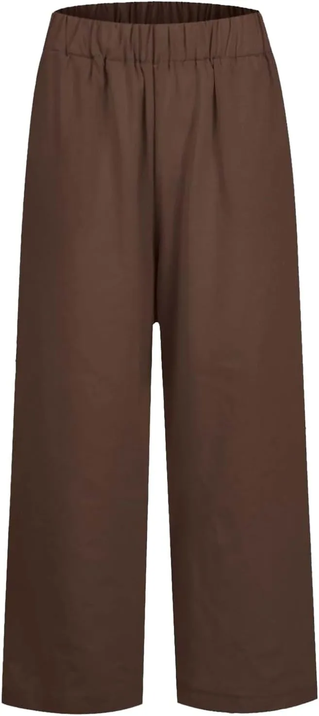 Womens Cotton Linen Pants 2025 Trendy Loose Fit Hight Elastic Waist Lightweight Summer Wide Leg Trousers with Pockets