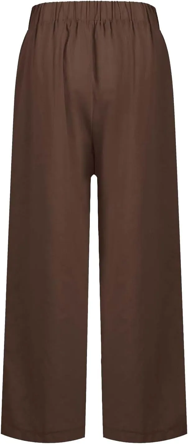 Womens Cotton Linen Pants 2025 Trendy Loose Fit Hight Elastic Waist Lightweight Summer Wide Leg Trousers with Pockets