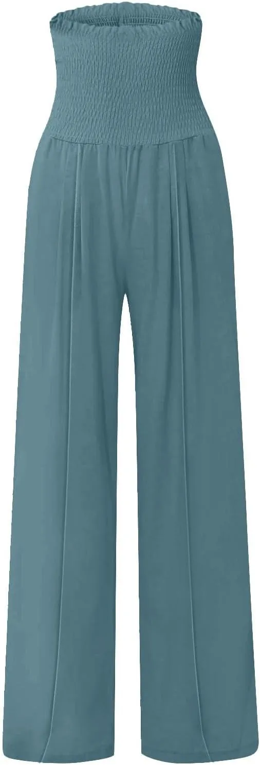 Women's Cotton Linen Summer Casual Loose Pants Elastic Waist Straight Loose Fit Trouser Office