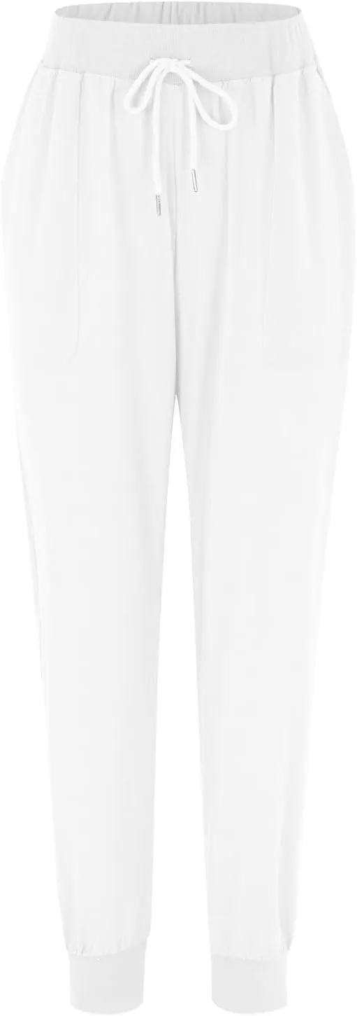 Womens Cotton Linen Tapered Pants Summer Drawstring Elastic Waist Pants Casual Trousers with Pockets