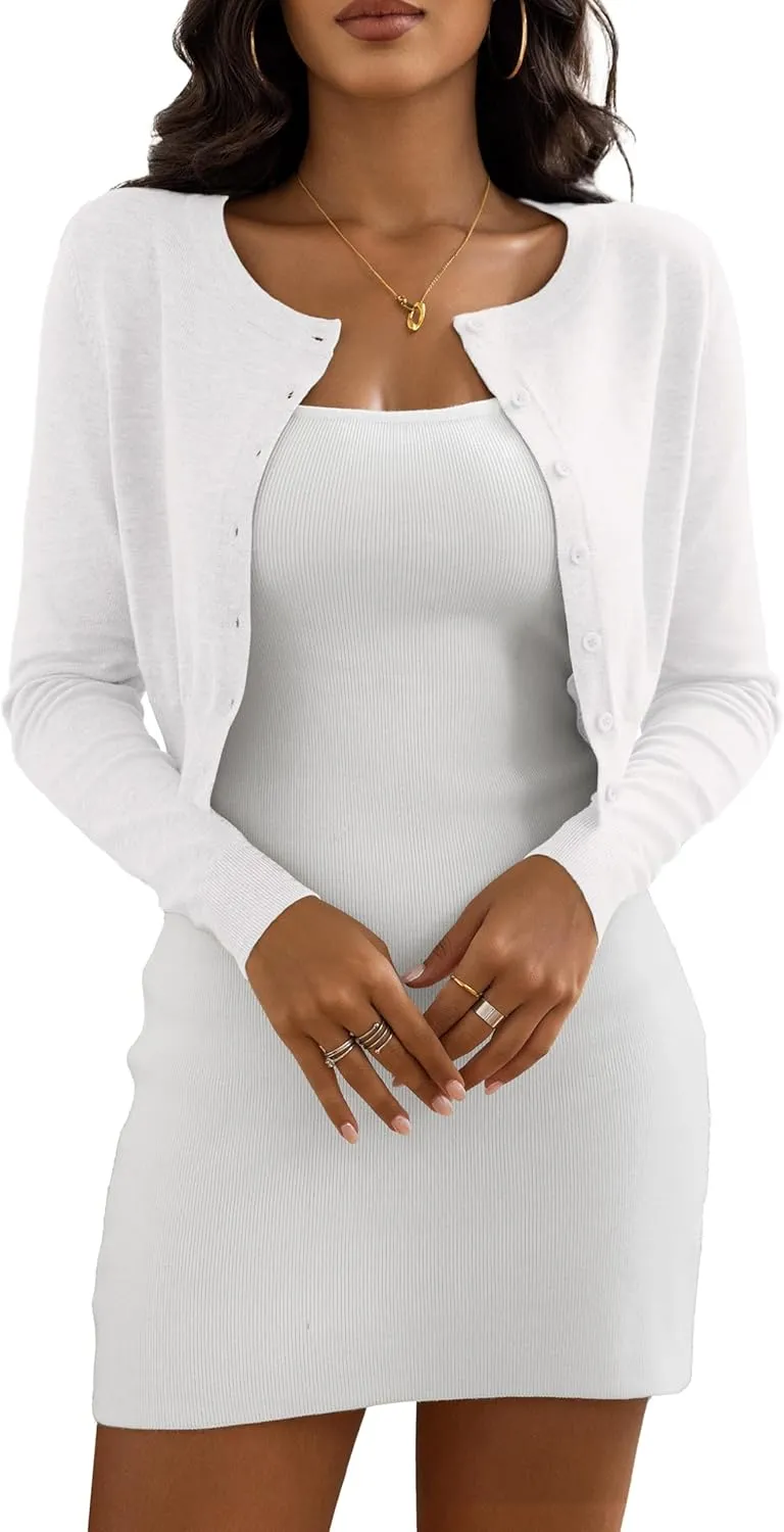 Women's Cropped Cardigan Sweaters Crew Neck Button Down Open Front Knit Bolero Shrugs