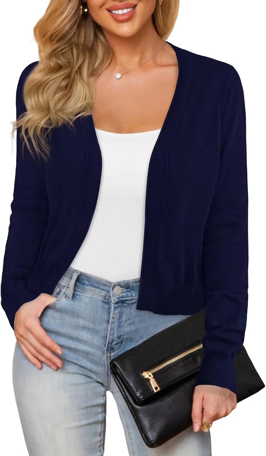 Women's Cropped Cardigan Sweaters Long Sleeve Open Front Bolero Knit Shrugs for Dresses