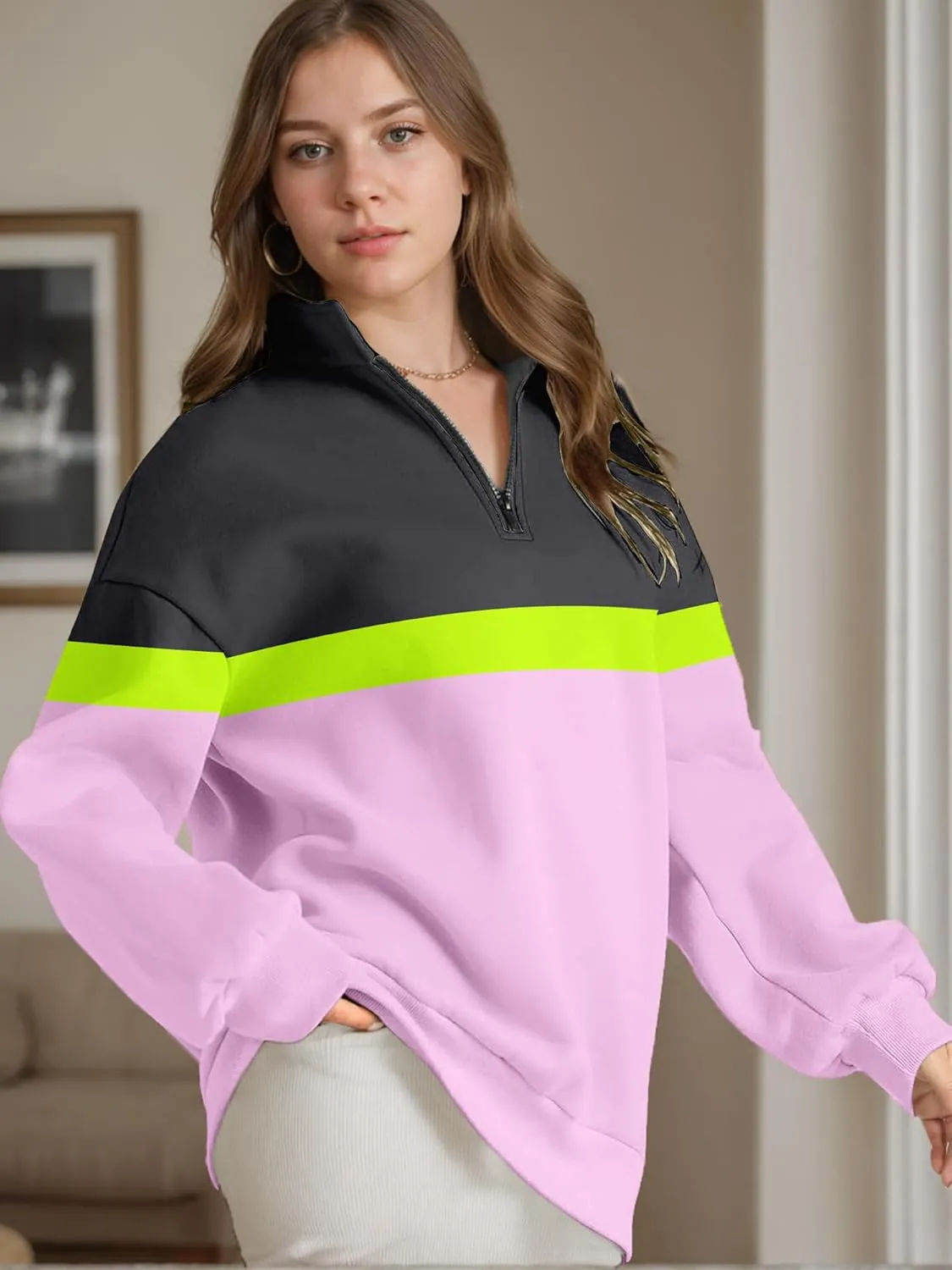 Womens Half Zip Sweatshirts Fall Fashion Oversized Hoodies Pullover Long Sleeve Shirts Clothes