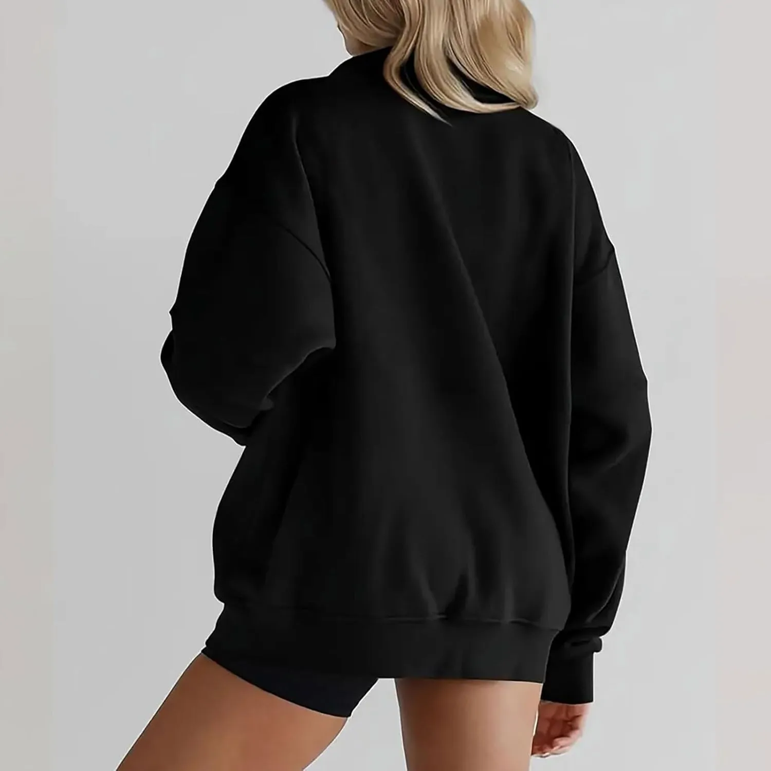 Women's Half Zip Sweatshirts Long Sleeve Drop Shoulder Pullover Casual Oversized Hoodies with Pocket