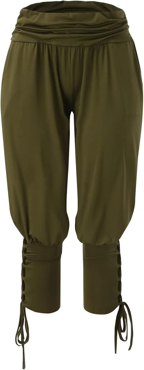 Womens Hippie Ankle Banded Harem Yoga Pants Gypsy Aladdin Pants Medieval Viking Navigator Pirate Renaissance Pants