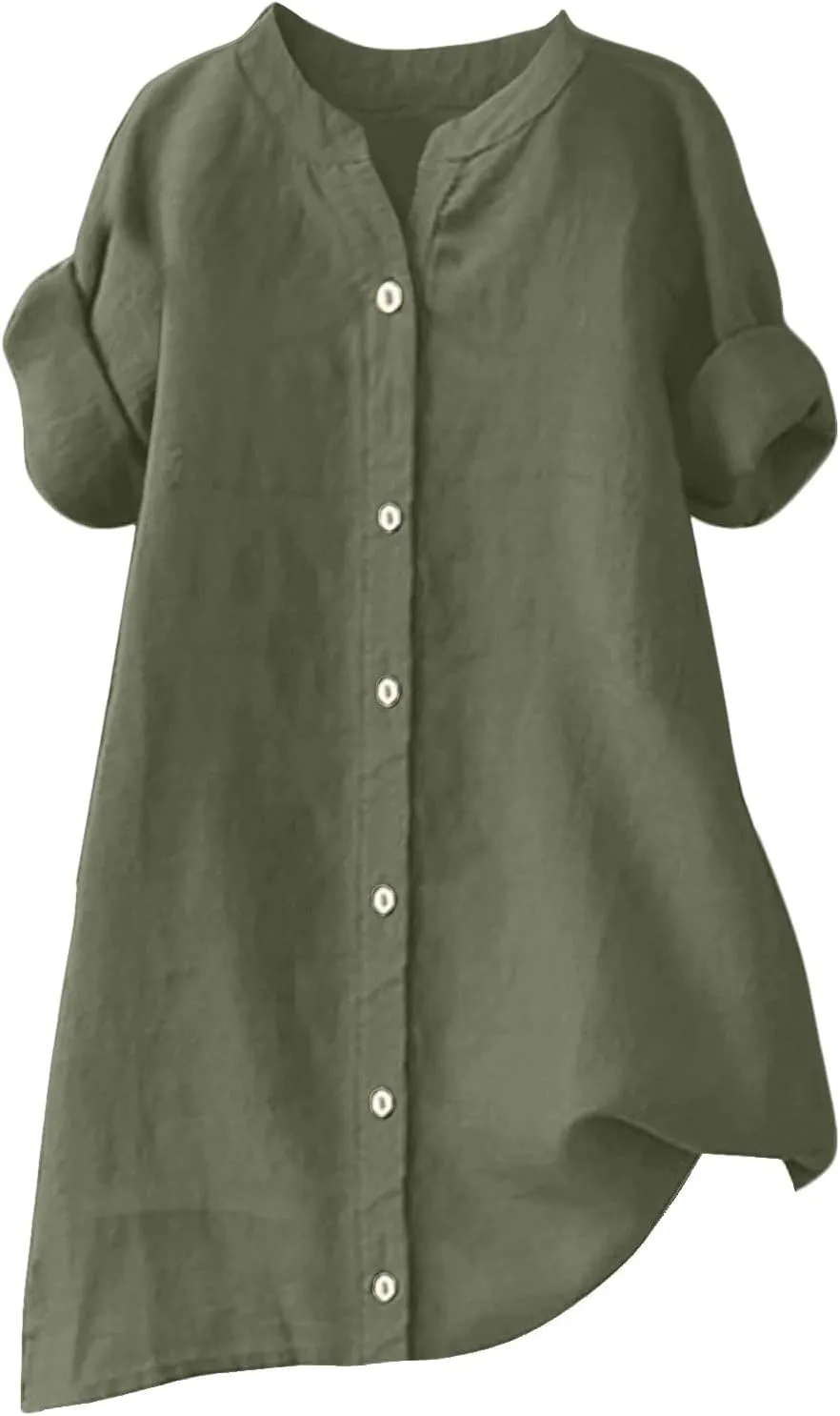 Womens Linen Button Down Shirts Short Sleeve Oversized Boyfriend Solid Tunic Tops Casual Dressy Tunics