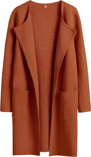 Women's Long Knit Cardigan Sweaters Long Sleeve Open Front Dressy Jacket Coat with Pockets