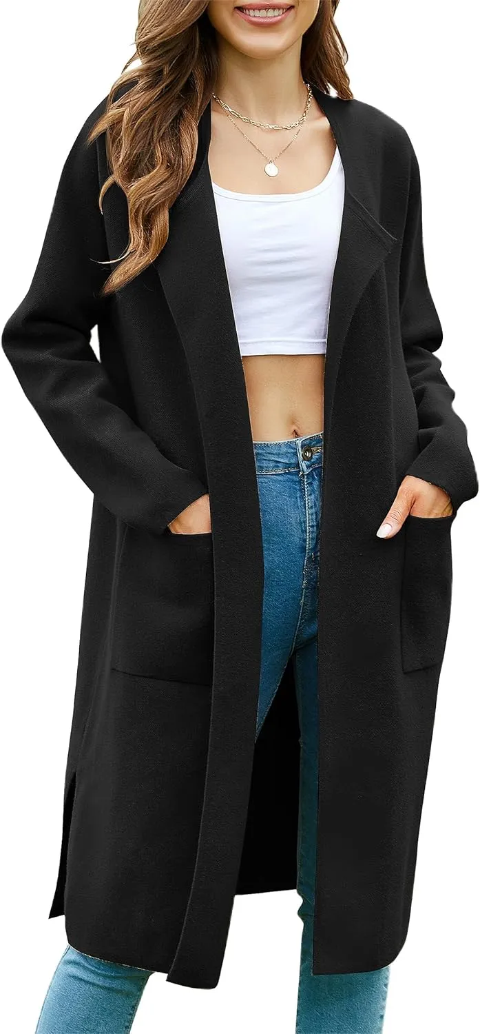 Women's Long Knit Cardigan Sweaters Long Sleeve Open Front Dressy Jacket Coat with Pockets