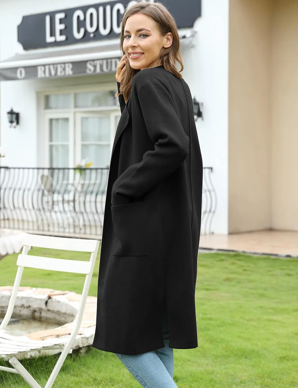Women's Long Knit Cardigan Sweaters Long Sleeve Open Front Dressy Jacket Coat with Pockets