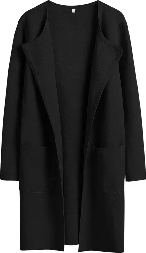 Women's Long Knit Cardigan Sweaters Long Sleeve Open Front Dressy Jacket Coat with Pockets