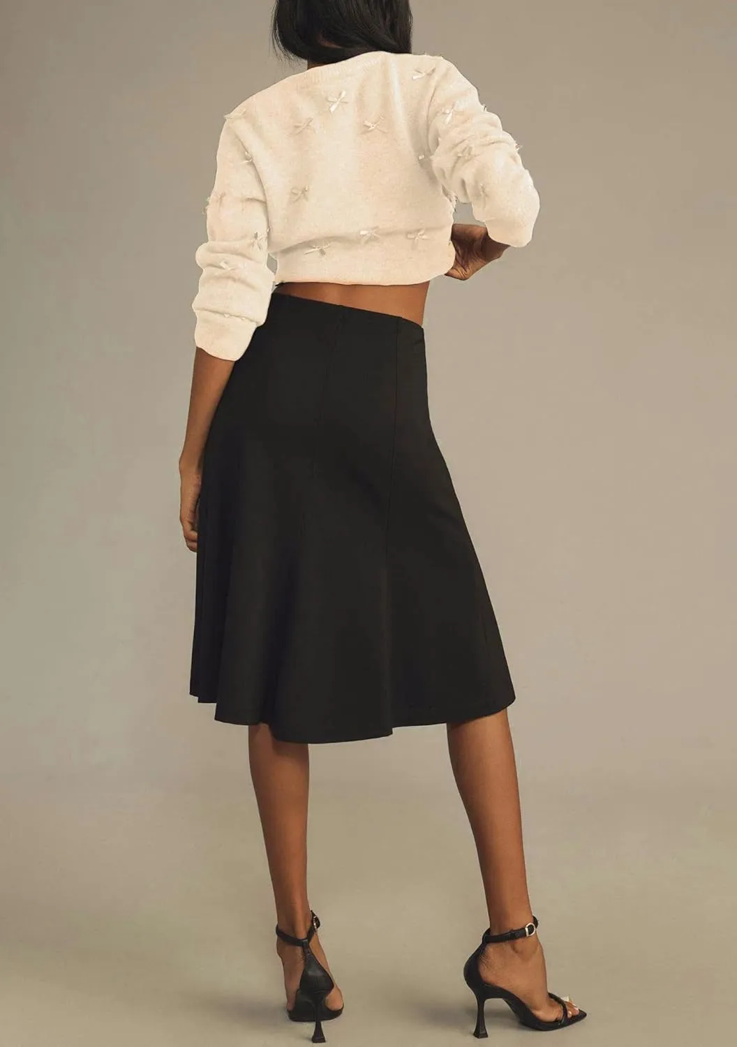 Women's Mini Bow Cardigan Long Sleeve Crewneck Button Down Cropped Knit Sweaters