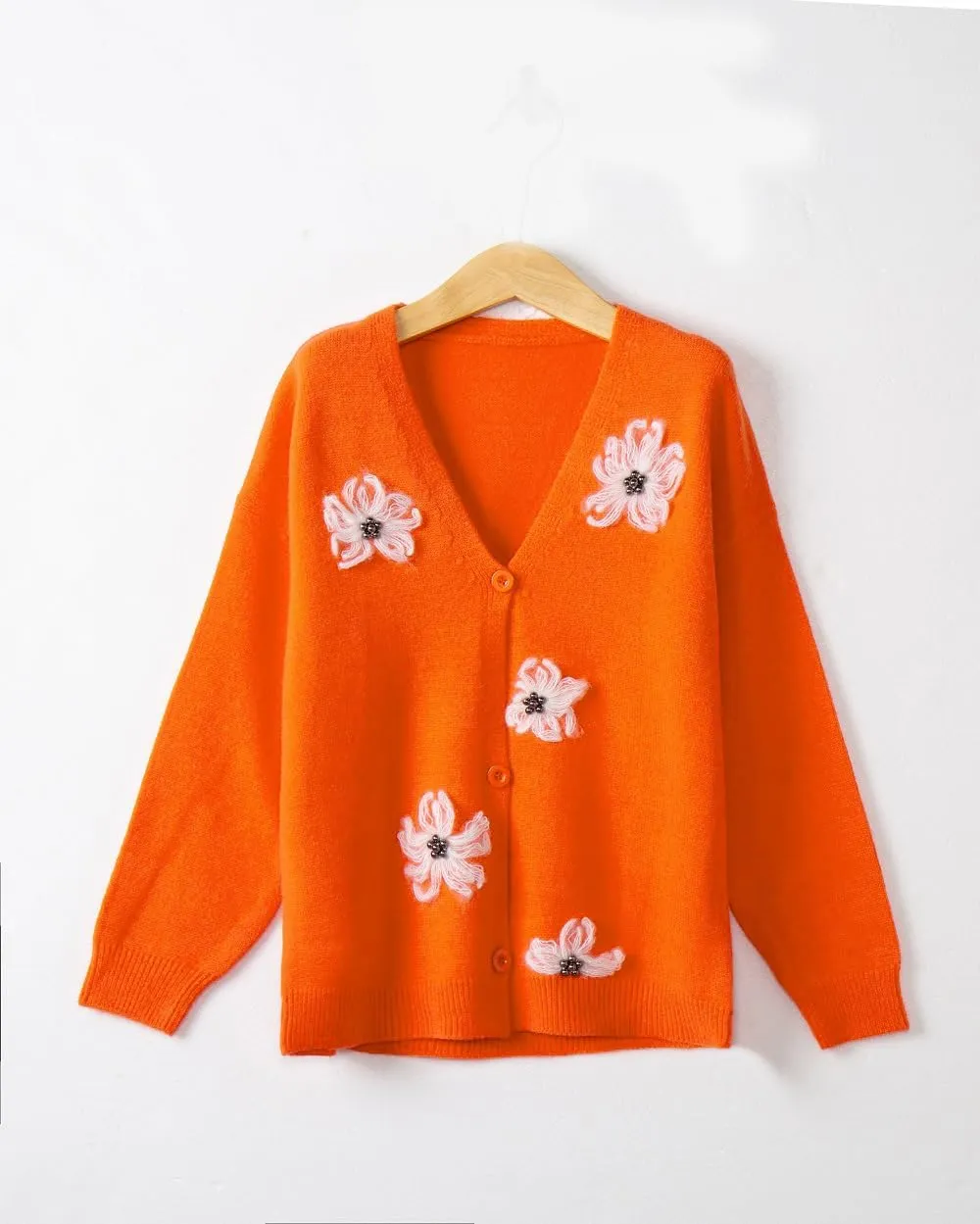 Women's Oversized Cute Daisy Flower Cardigan Sweater Aesthetic Button Down Open Front Knitted Sweaters