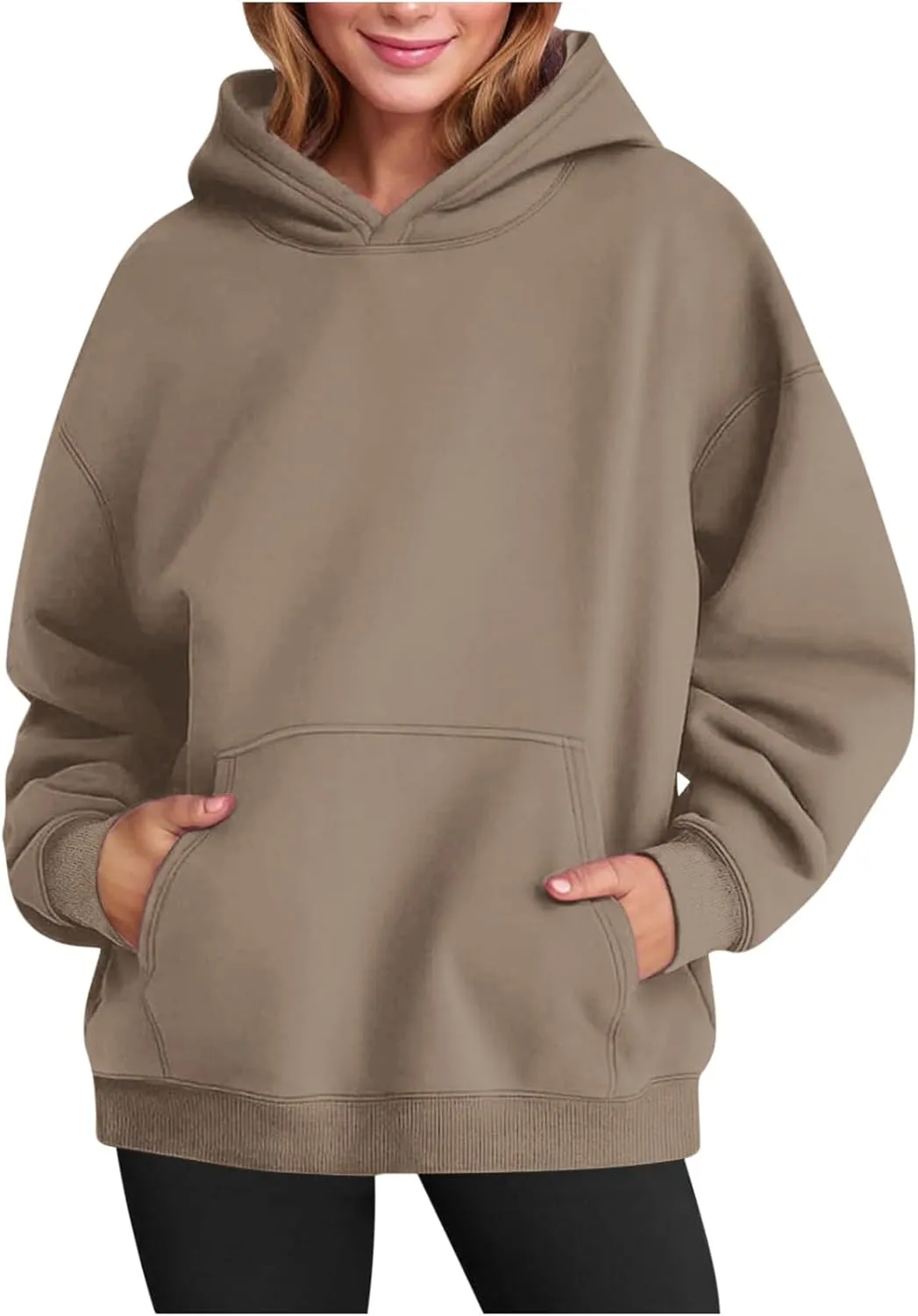 Women's Oversized Hoodies 2024 Solid Color Casual Long Sleeve Sweatshirt Trendy Pullover Tops with Pocket Fall Winter