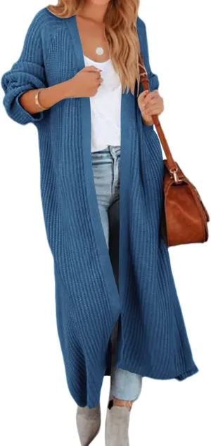 Women's Oversized Long Cardigan Sweaters Long Sleeve Split Open Front Drape Knit Duster Coat
