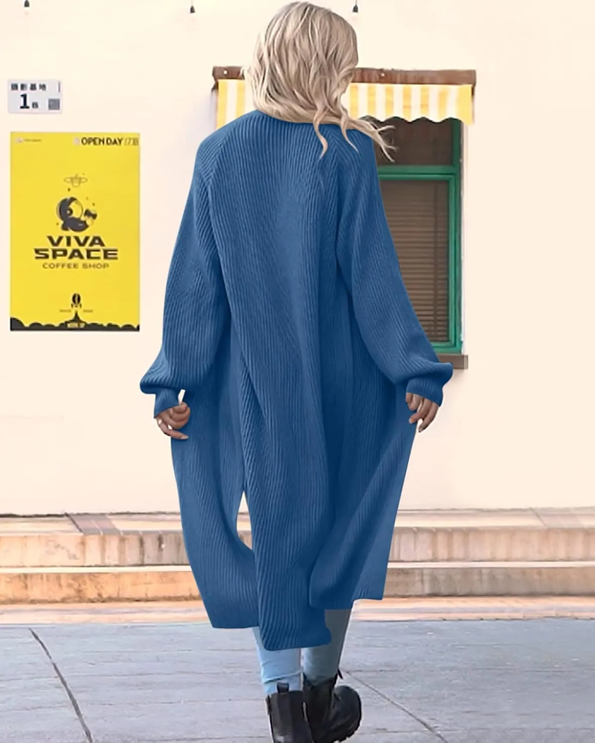 Women's Oversized Long Cardigan Sweaters Long Sleeve Split Open Front Drape Knit Duster Coat