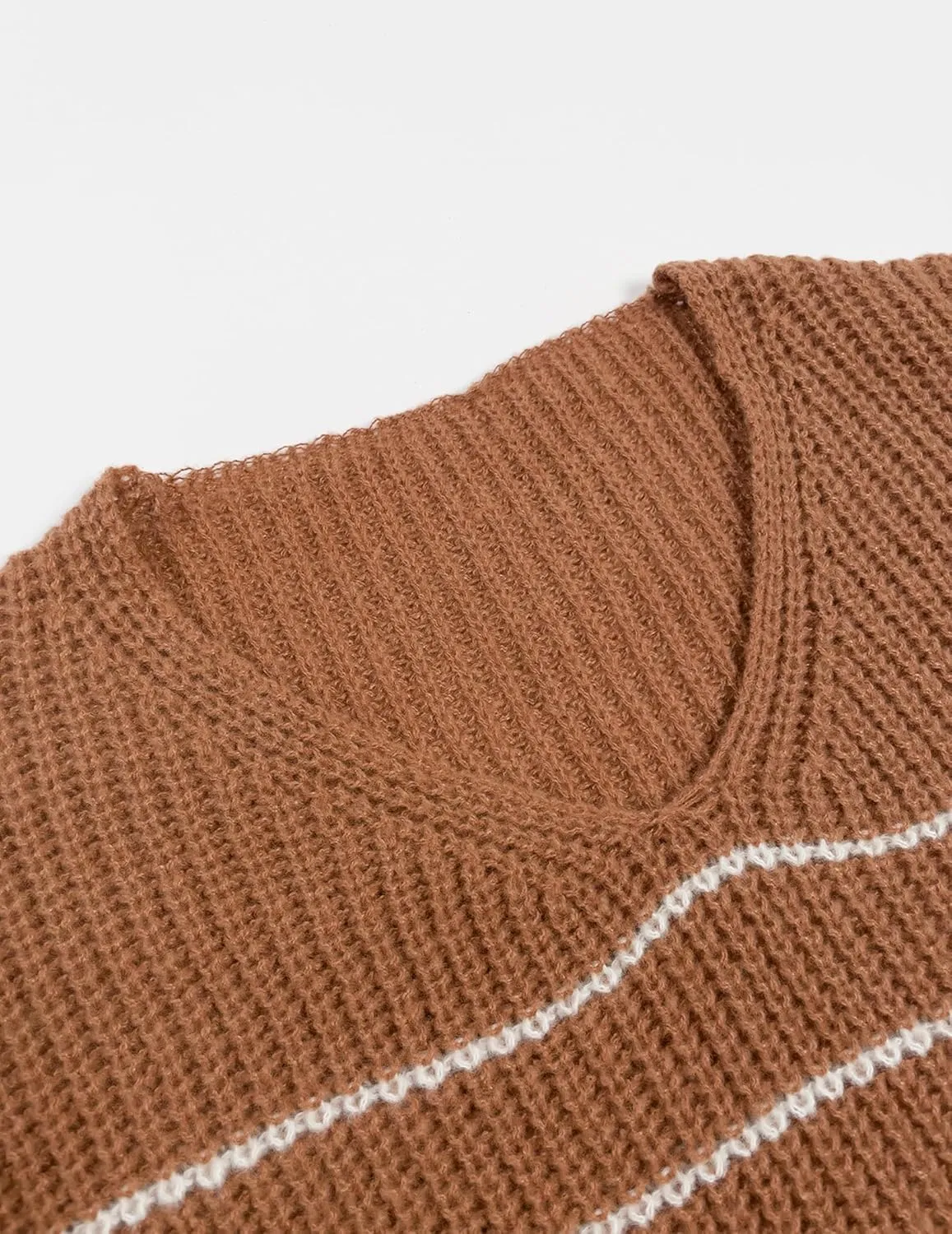 Women's Oversized V Neck Cute Striped Sweaters Fall 2024 Lightweight Cozy Ribbed Knit Long Sleeve Pullover Sweater