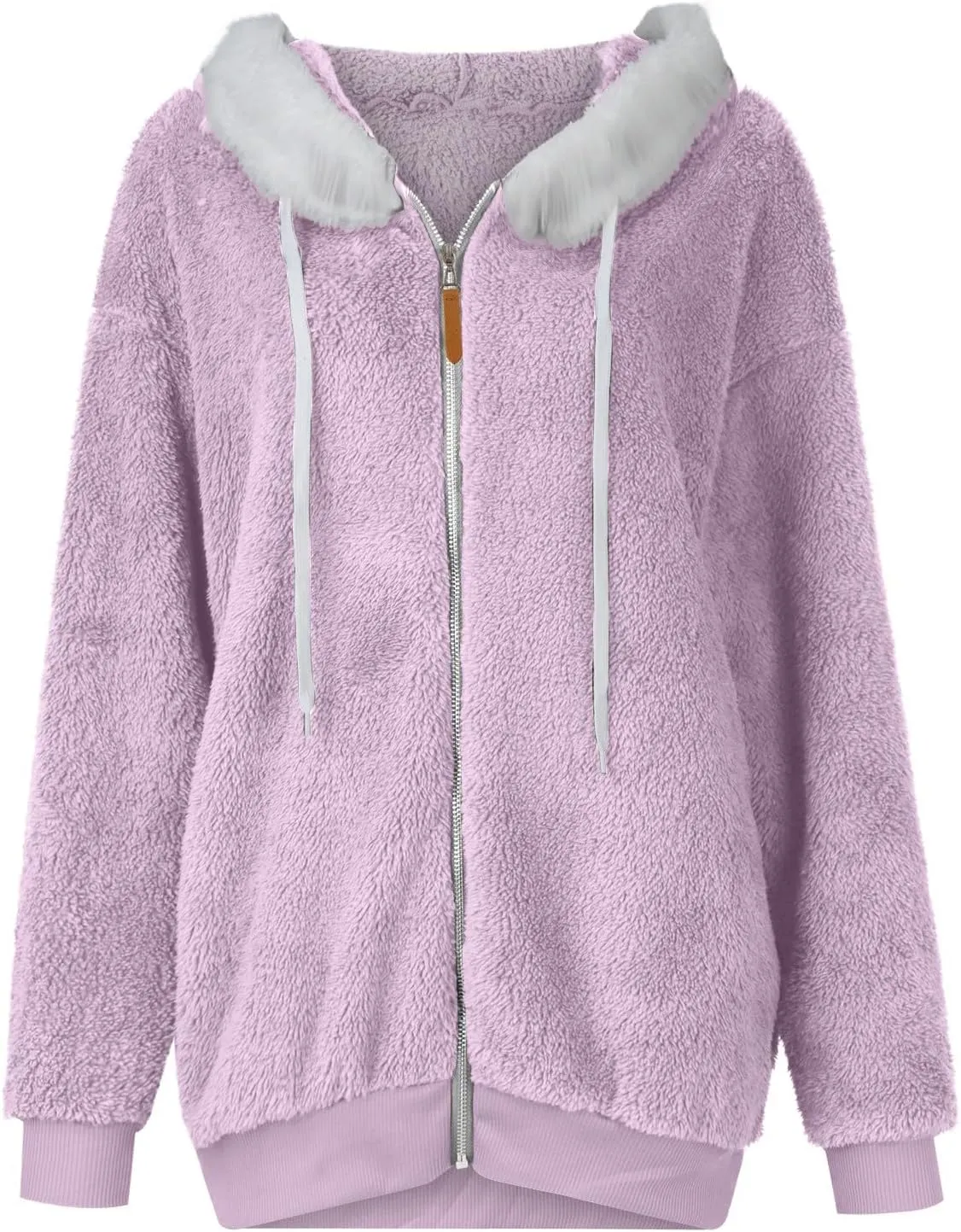 Womens Plus Size Fuzzy Fleece Jacket Winter Full Zip Plush Hooded Cardigan Coats Soft Oversized Shaggy Warm Outerwear