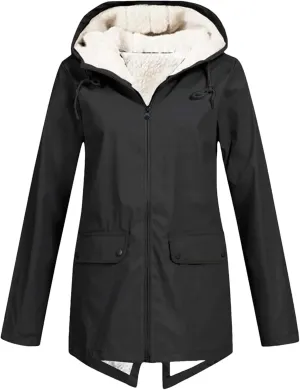 Women's Plus Size Plush Rain Jacket Outdoor Stripe Hooded Cotton Padded Jacket Mid-Length Cotton Coat Black