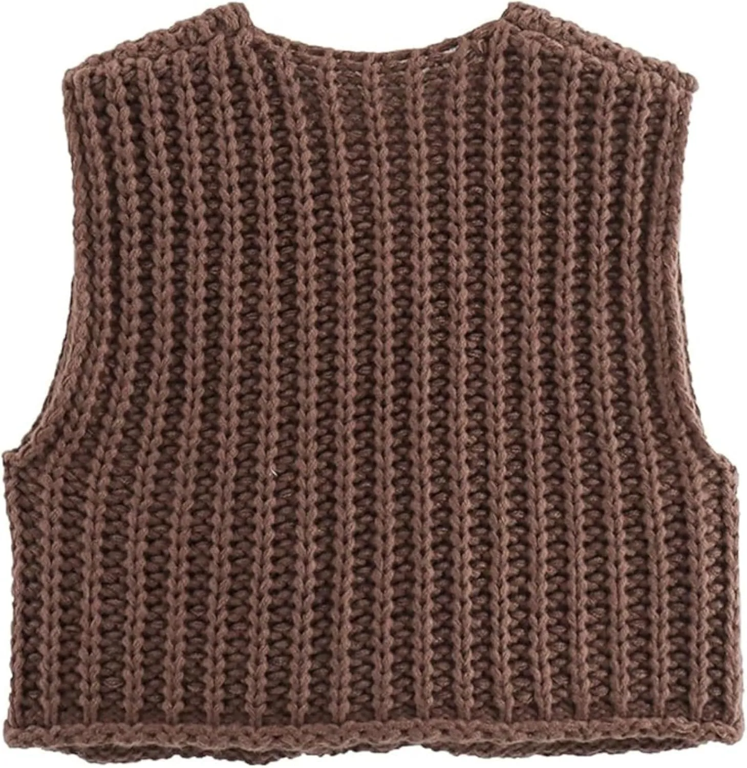 Women's Sleeveless Knit Cardigan Casual Button Down Cropped Knitted Sweater Vest with Pockets