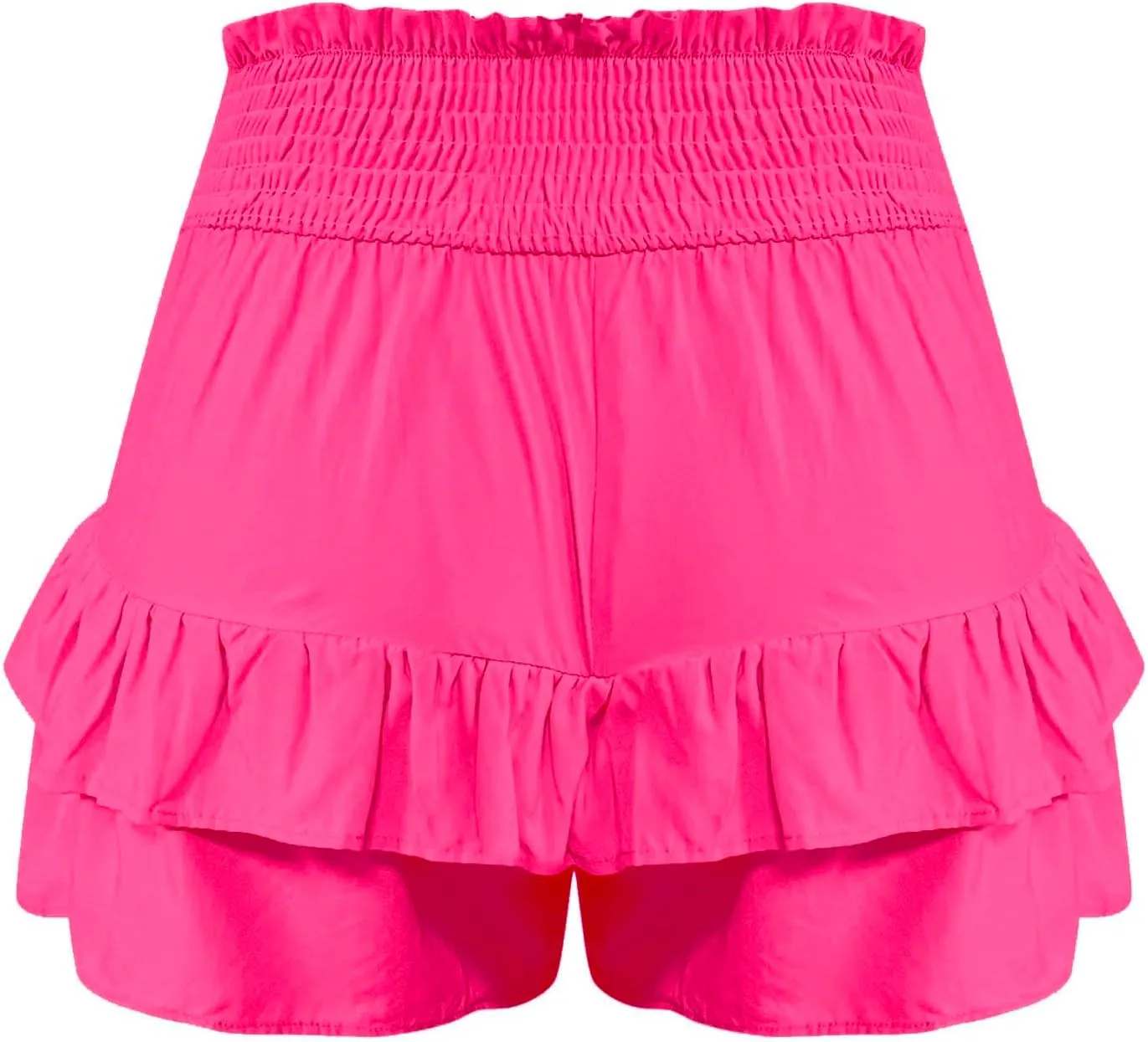 Womens Summer Shorts Ruffle Layered Skirt Elastic High Waisted Shorts Flared Pleated Hem Pants Fashion Outfits
