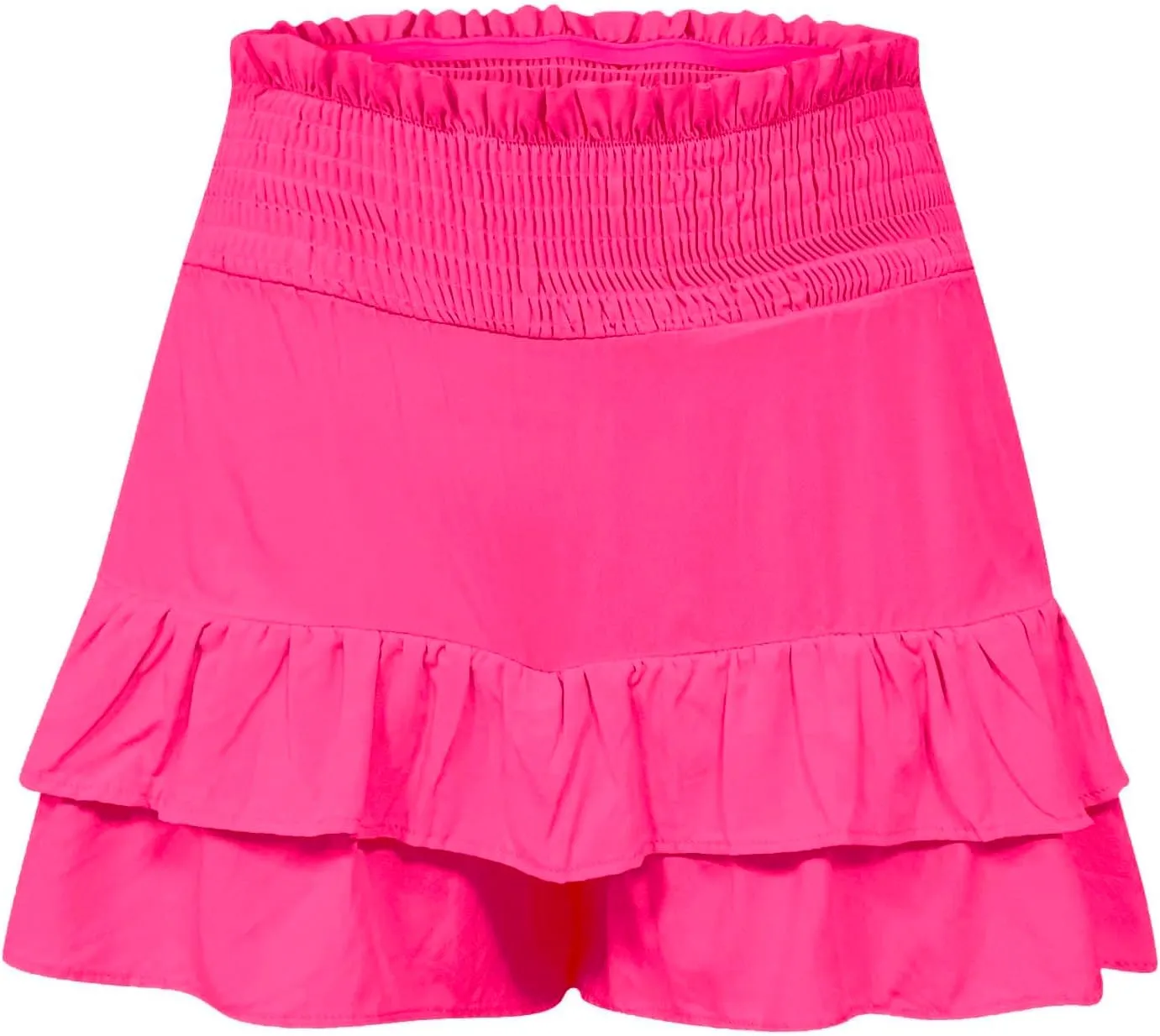 Womens Summer Shorts Ruffle Layered Skirt Elastic High Waisted Shorts Flared Pleated Hem Pants Fashion Outfits