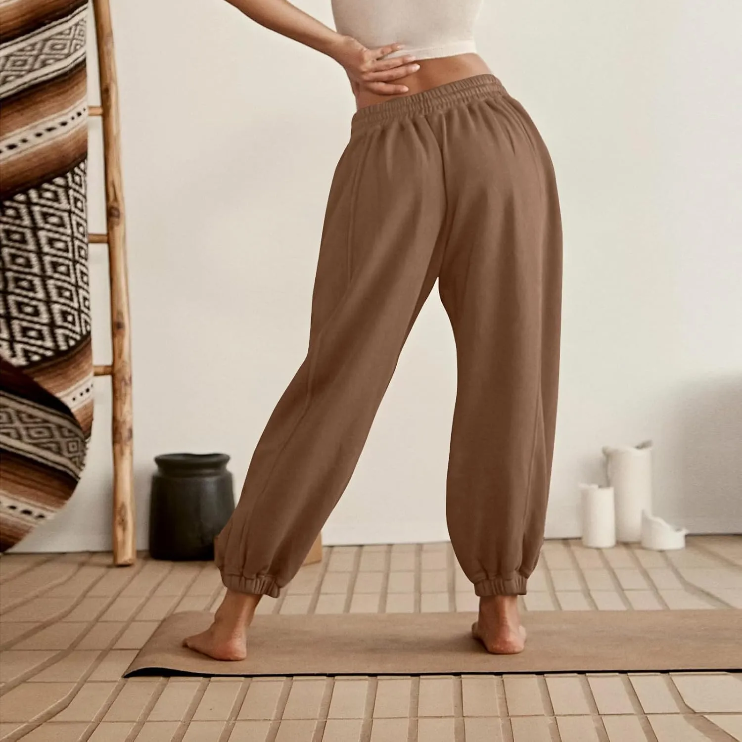 Womens Sweatpants Joggers Elastic High Waist Drawstring Lightweight Office Pants Slim Fit Trousers with Pocket 2024