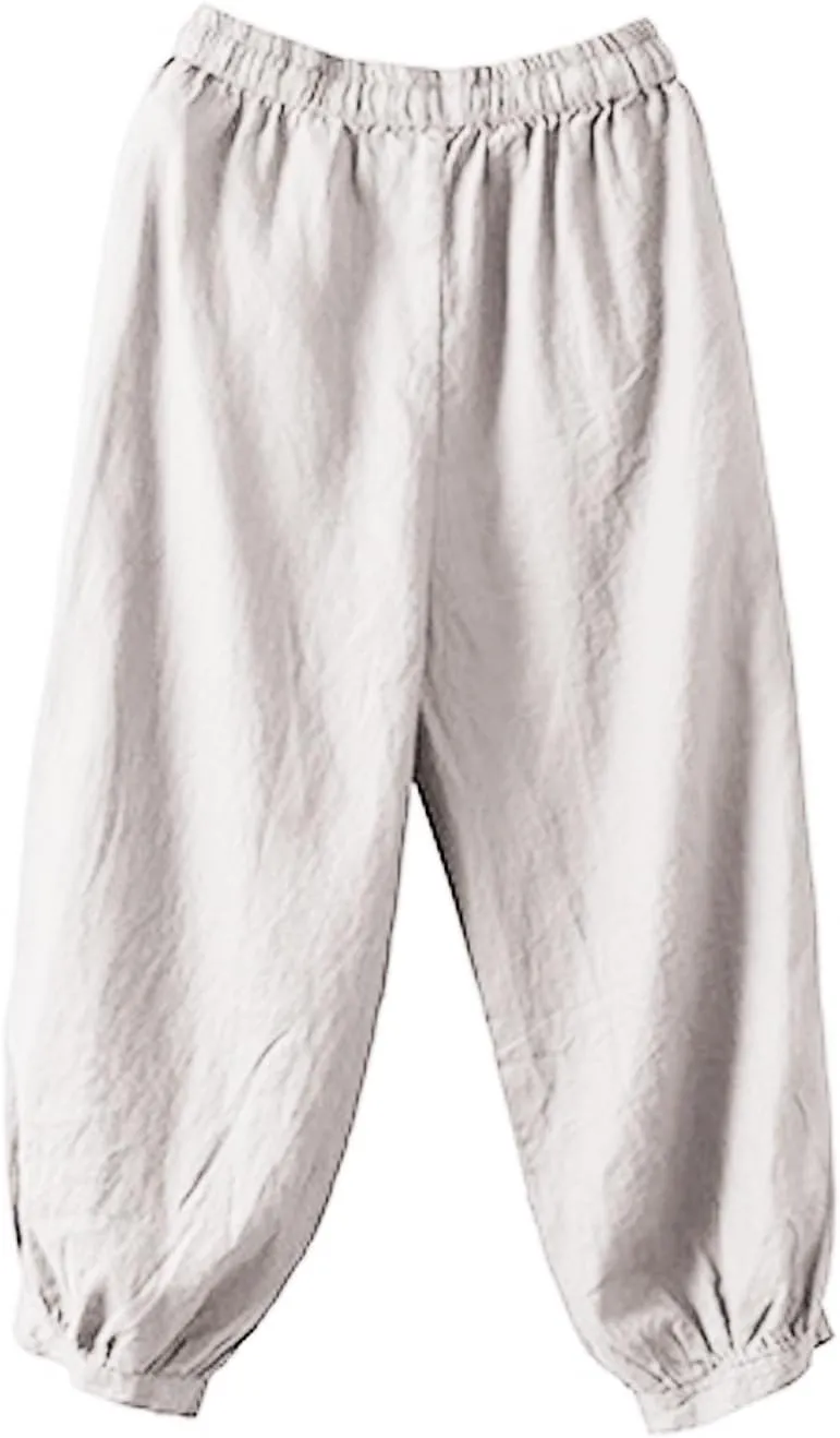Womens Sweatpants, Straight Leg Striped Side Linen Peasant Pants Casual Elastic Waist