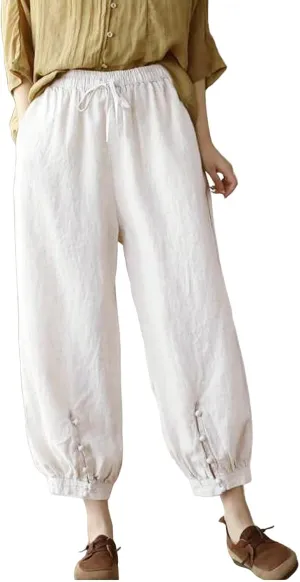 Womens Sweatpants, Straight Leg Striped Side Linen Peasant Pants Casual Elastic Waist