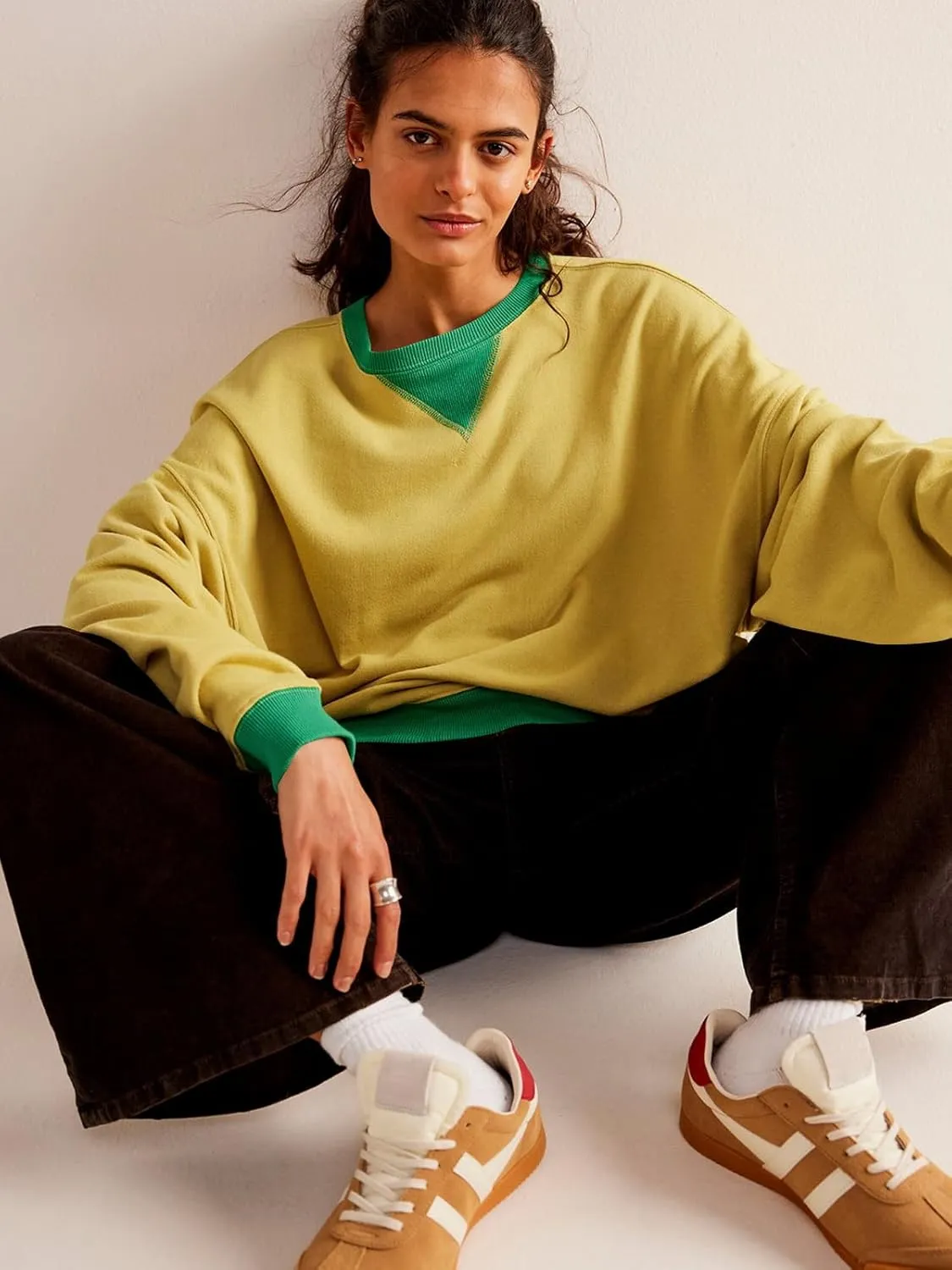 Women's Sweatshirt Fall Casual Crew Neck Pullover Loose Long Sleeve Tops Color Block Hoodies Oversized Shirts