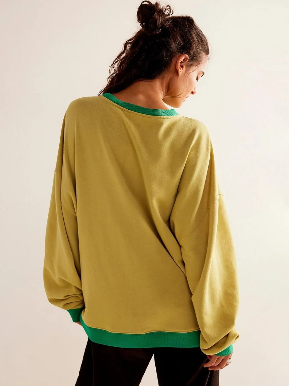 Women's Sweatshirt Fall Casual Crew Neck Pullover Loose Long Sleeve Tops Color Block Hoodies Oversized Shirts