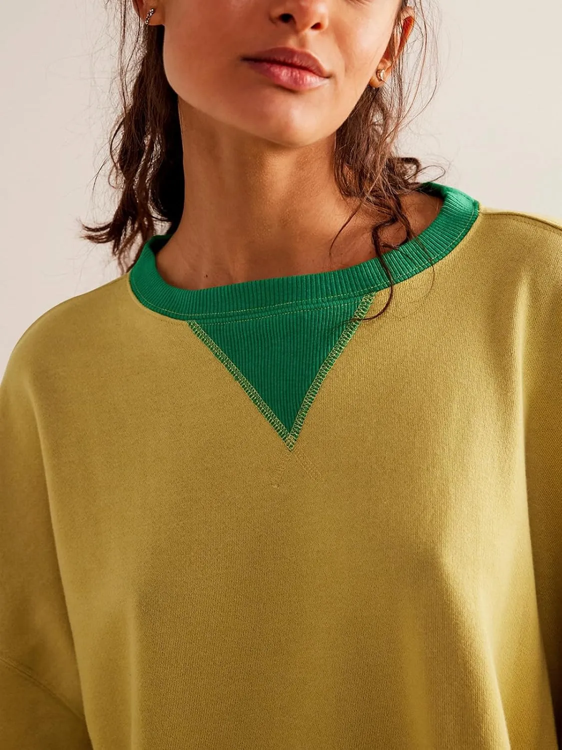 Women's Sweatshirt Fall Casual Crew Neck Pullover Loose Long Sleeve Tops Color Block Hoodies Oversized Shirts