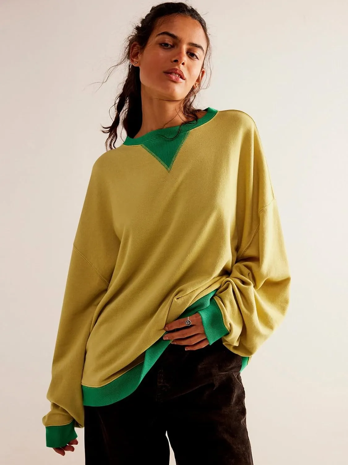 Women's Sweatshirt Fall Casual Crew Neck Pullover Loose Long Sleeve Tops Color Block Hoodies Oversized Shirts