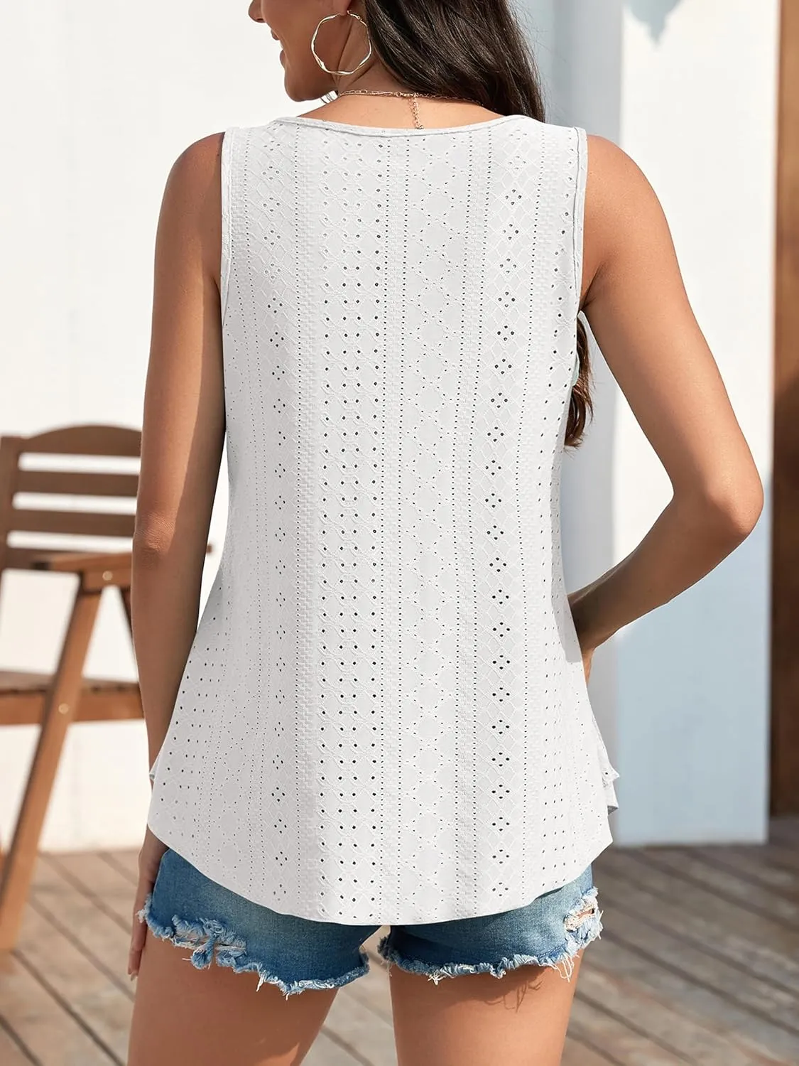 Womens Tank Tops for Women Flowy Sleeveless Embroidery Eyelet Top Loose Fit Casual Summer Shirts