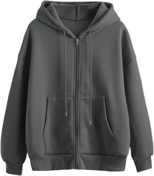 Women's Zip-Up Hoodie Fall Oversized Sweatshirt Lightweight Long Sleeve Zipper Coats Cozy Fleece Jacket with Pocket