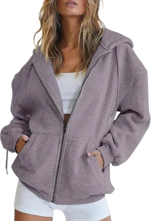 Womens Zip Up Hoodies Long Sleeve Sweatshirts Fall Outfits Oversized Sweaters Casual Fashion Y2K Jackets Pockets