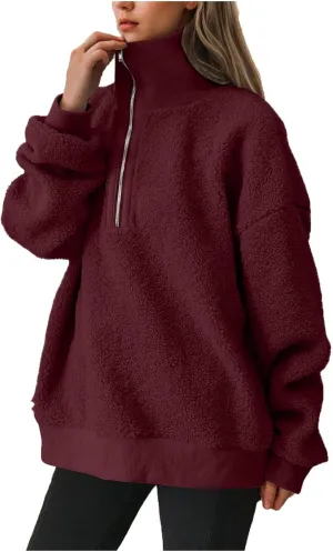 Women's Zip Up Sweatshirt Sherpa Fuzzy Fleece Hoodies Cozy Pullover Soft Sweaters Tops 2024 Fall Trendy Clothes