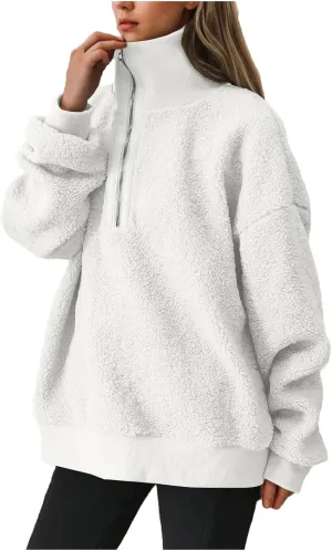 Women's Zip Up Sweatshirt Sherpa Fuzzy Fleece Hoodies Cozy Pullover Soft Sweaters Tops 2024 Fall Trendy Clothes