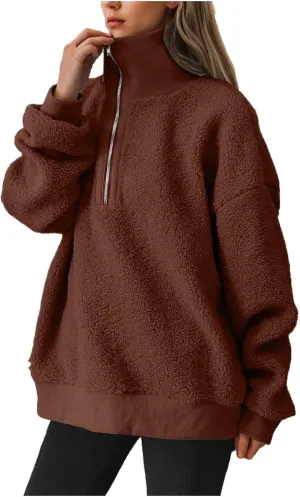 Women's Zip Up Sweatshirt Sherpa Fuzzy Fleece Hoodies Cozy Pullover Soft Sweaters Tops 2024 Fall Trendy Clothes