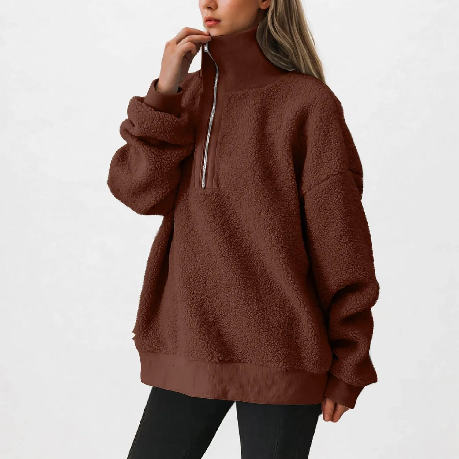 Women's Zip Up Sweatshirt Sherpa Fuzzy Fleece Hoodies Cozy Pullover Soft Sweaters Tops 2024 Fall Trendy Clothes