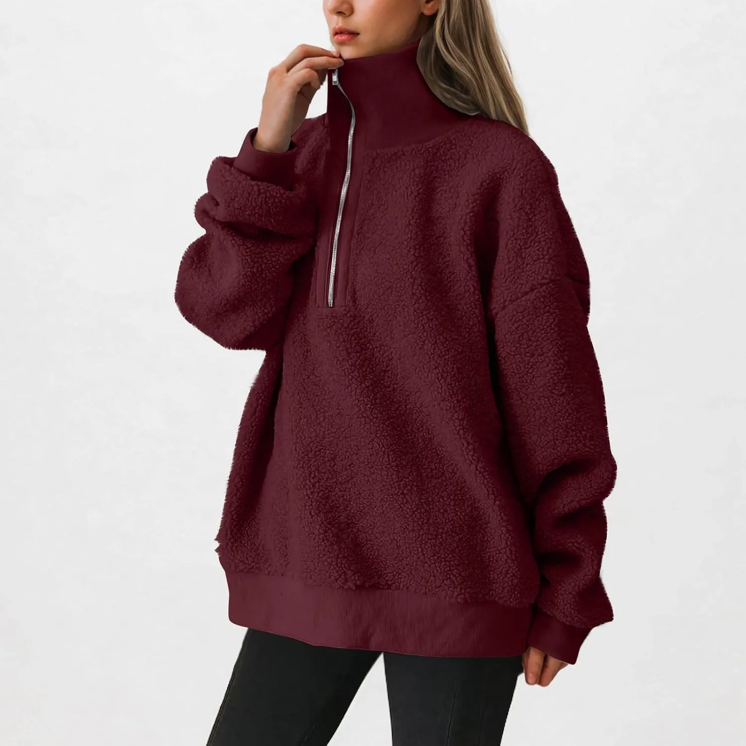 Women's Zip Up Sweatshirt Sherpa Fuzzy Fleece Hoodies Cozy Pullover Soft Sweaters Tops 2024 Fall Trendy Clothes