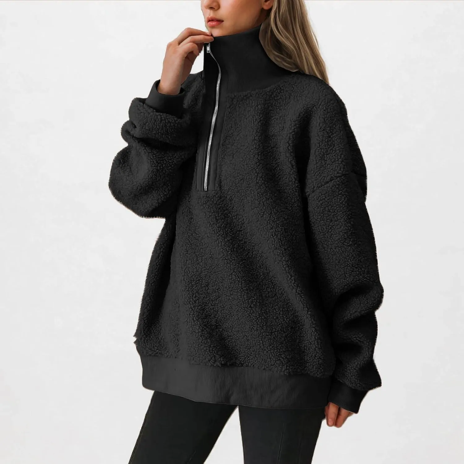 Women's Zip Up Sweatshirt Sherpa Fuzzy Fleece Hoodies Cozy Pullover Soft Sweaters Tops 2024 Fall Trendy Clothes