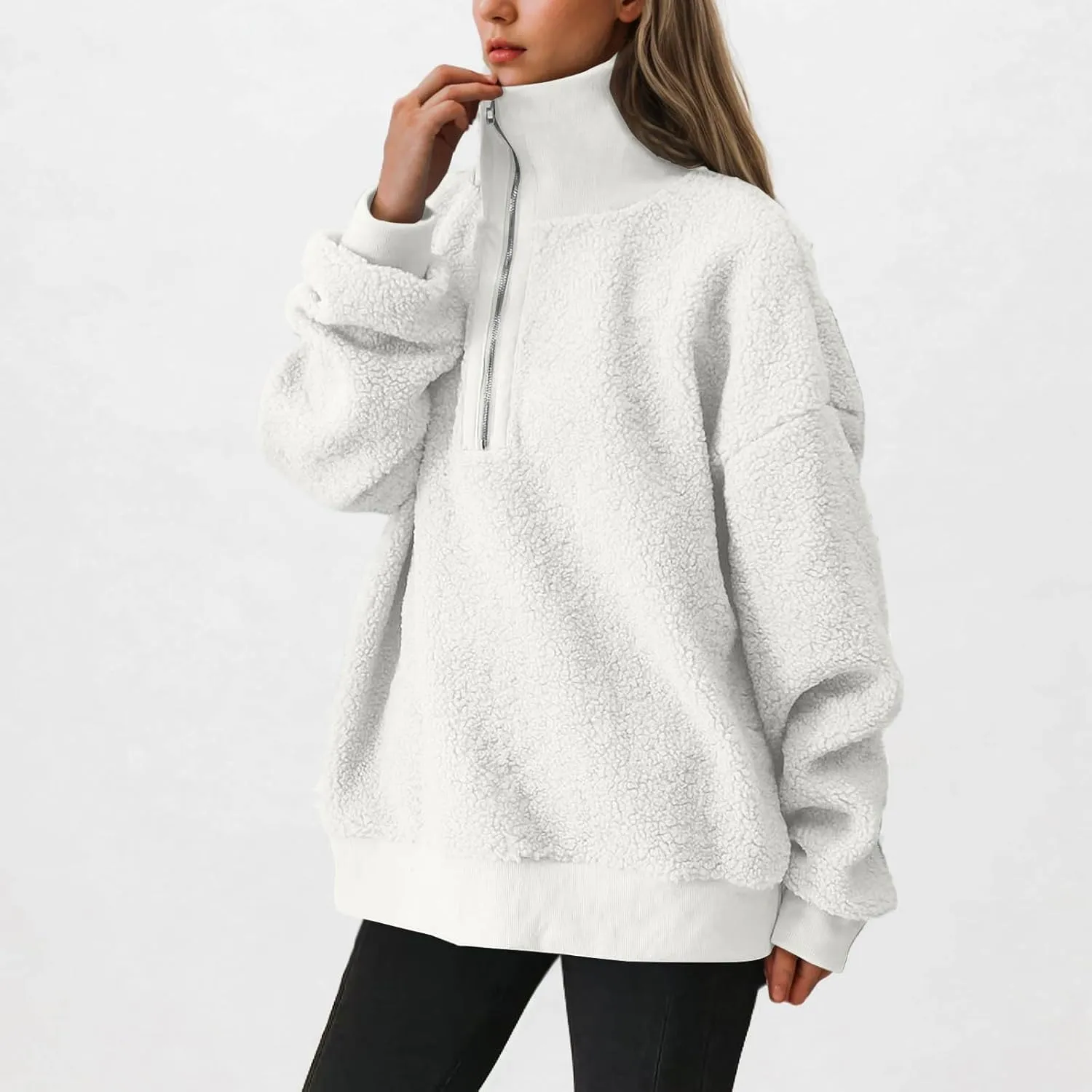 Women's Zip Up Sweatshirt Sherpa Fuzzy Fleece Hoodies Cozy Pullover Soft Sweaters Tops 2024 Fall Trendy Clothes