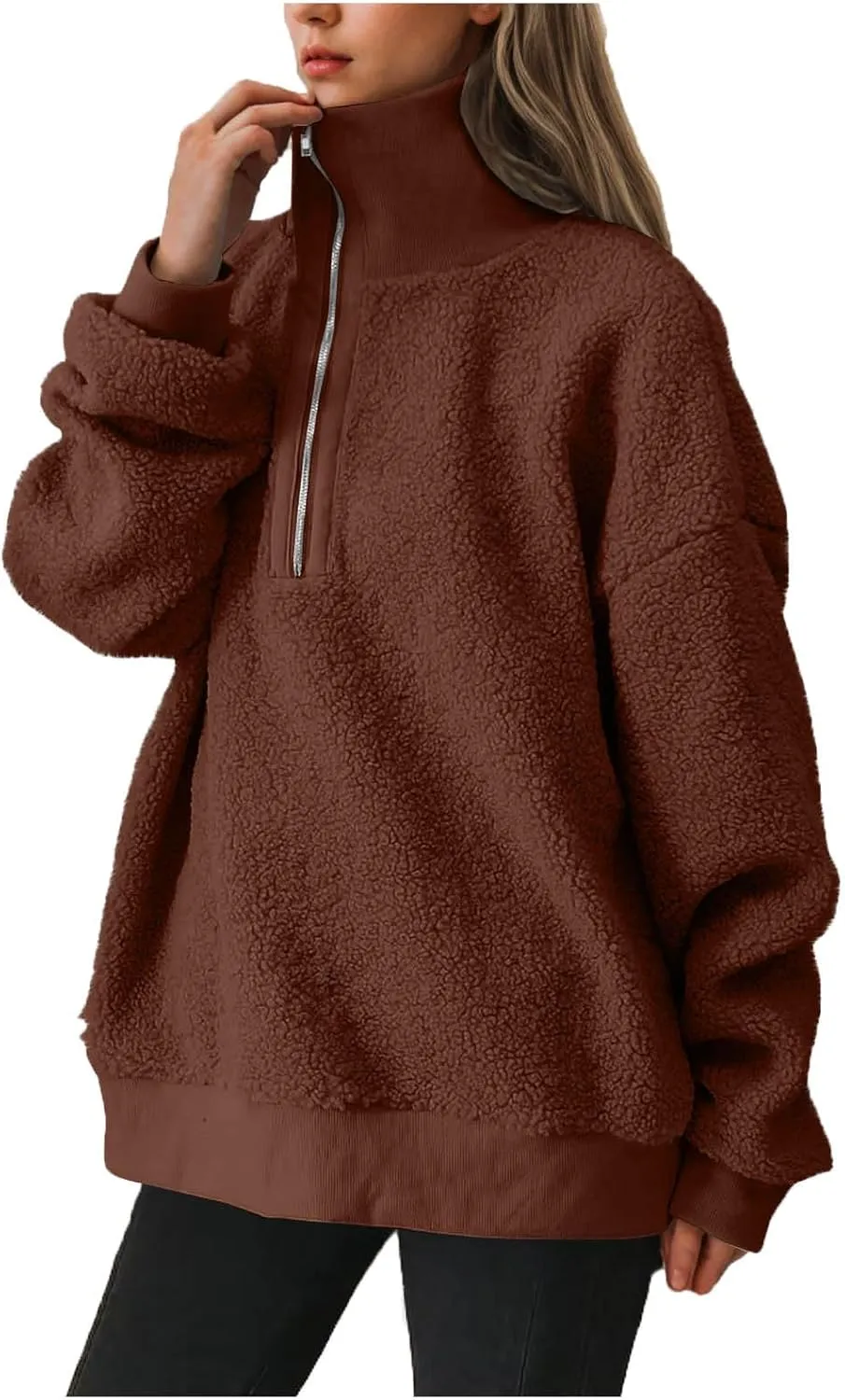 Women's Zip Up Sweatshirt Sherpa Fuzzy Fleece Hoodies Cozy Pullover Soft Sweaters Tops 2024 Fall Trendy Clothes