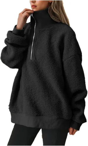 Women's Zip Up Sweatshirt Sherpa Fuzzy Fleece Hoodies Cozy Pullover Soft Sweaters Tops 2024 Fall Trendy Clothes