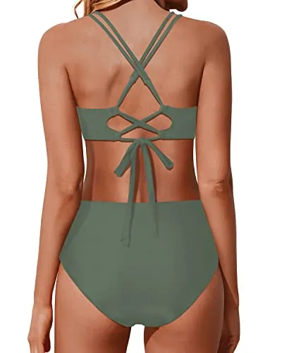 Wrap Sexy Women's High Waisted Bikini Set Push Up Two Piece Swimsuits-Army Green