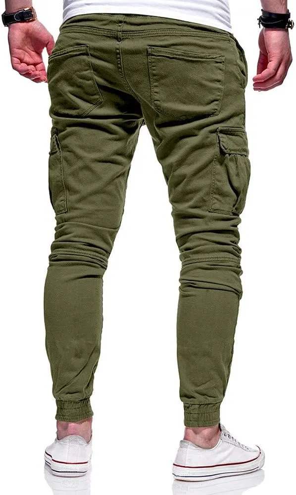 WUAI Mens Fashion Jogger Sweatpants Athletic Casual Slim Fit Cotton Workout Cargo Track Pants Long Khaki Chino Trousers