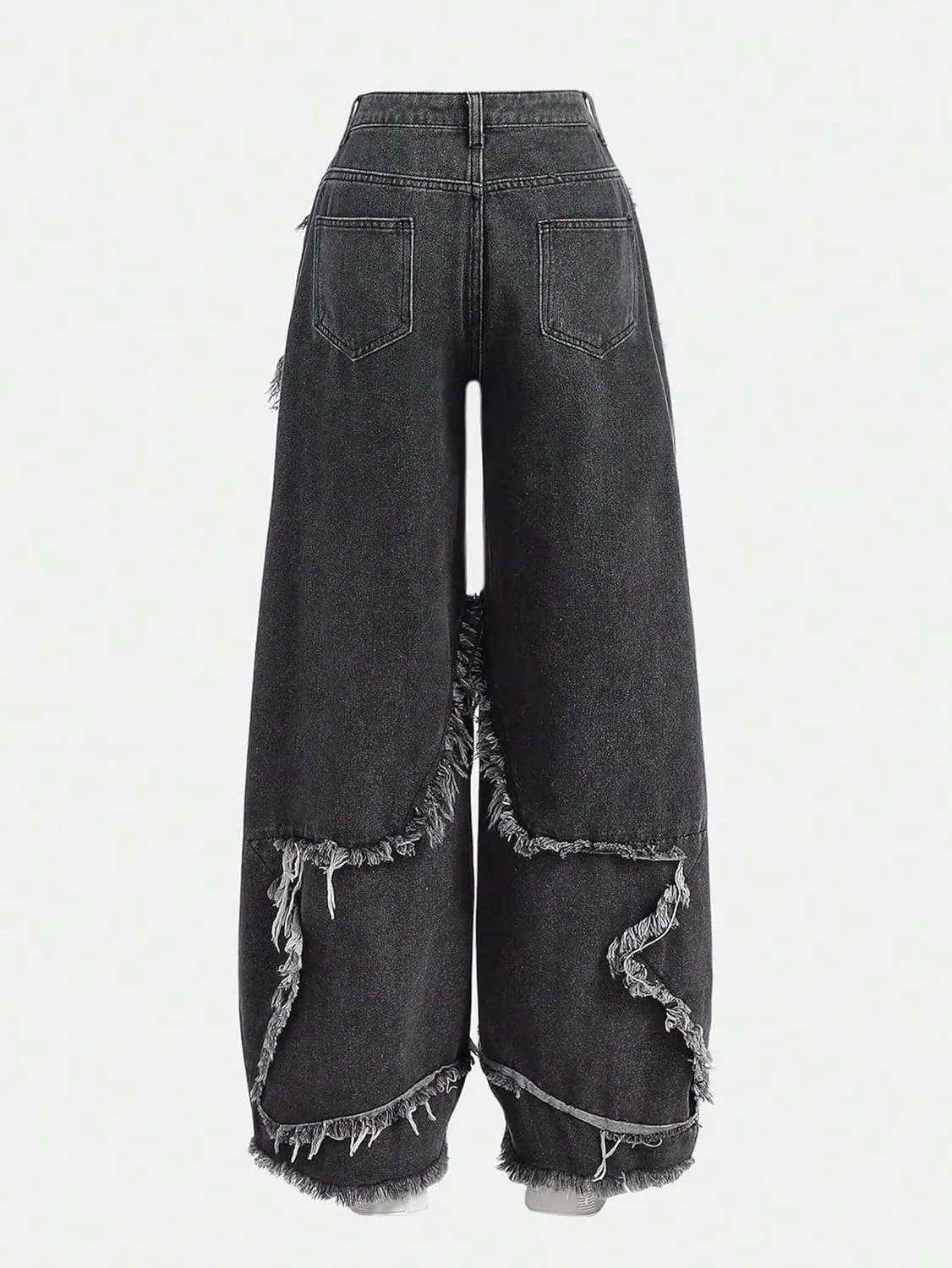 Y2K Baggy Jeans for Women Girls Star Patchwork Wide Leg Raw Hem Denim Pants Hip Hop Streetwear Preppy Clothes