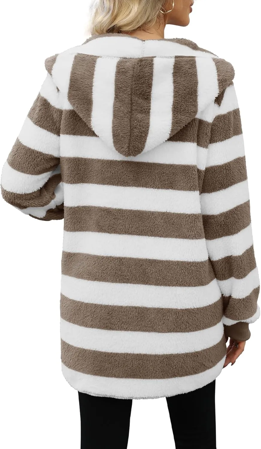 Yanekop Womens Fuzzy Fleece Jacket Open Front Hooded Cardigan Sherpa Outerwear Warm Coats with Pockets