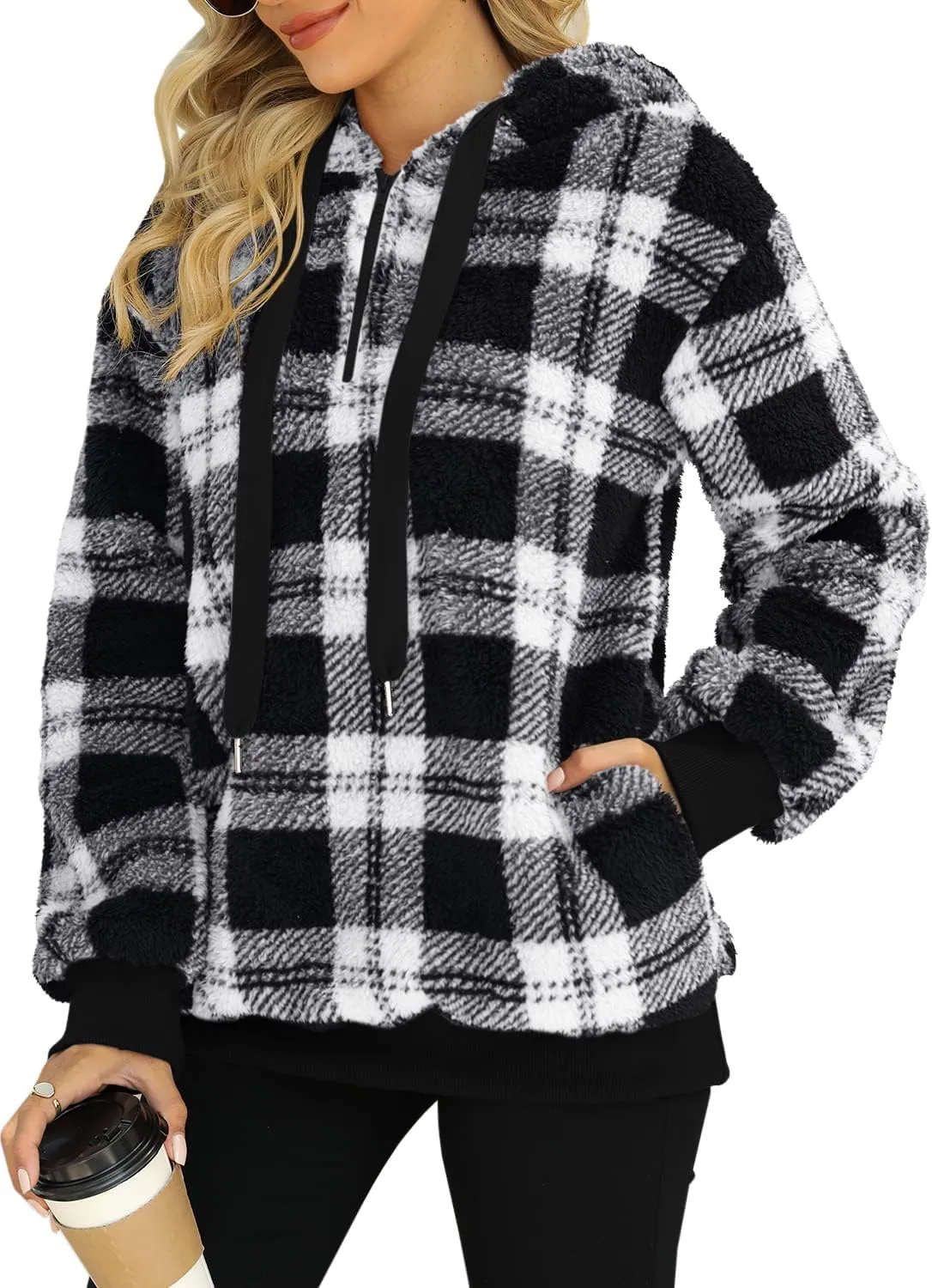 Yanekop Womens Hoodies Sherpa Pullover Sweater Fuzzy Fleece Sweatshirt Oversized Hoodie Cozy Outerwear with Pockets