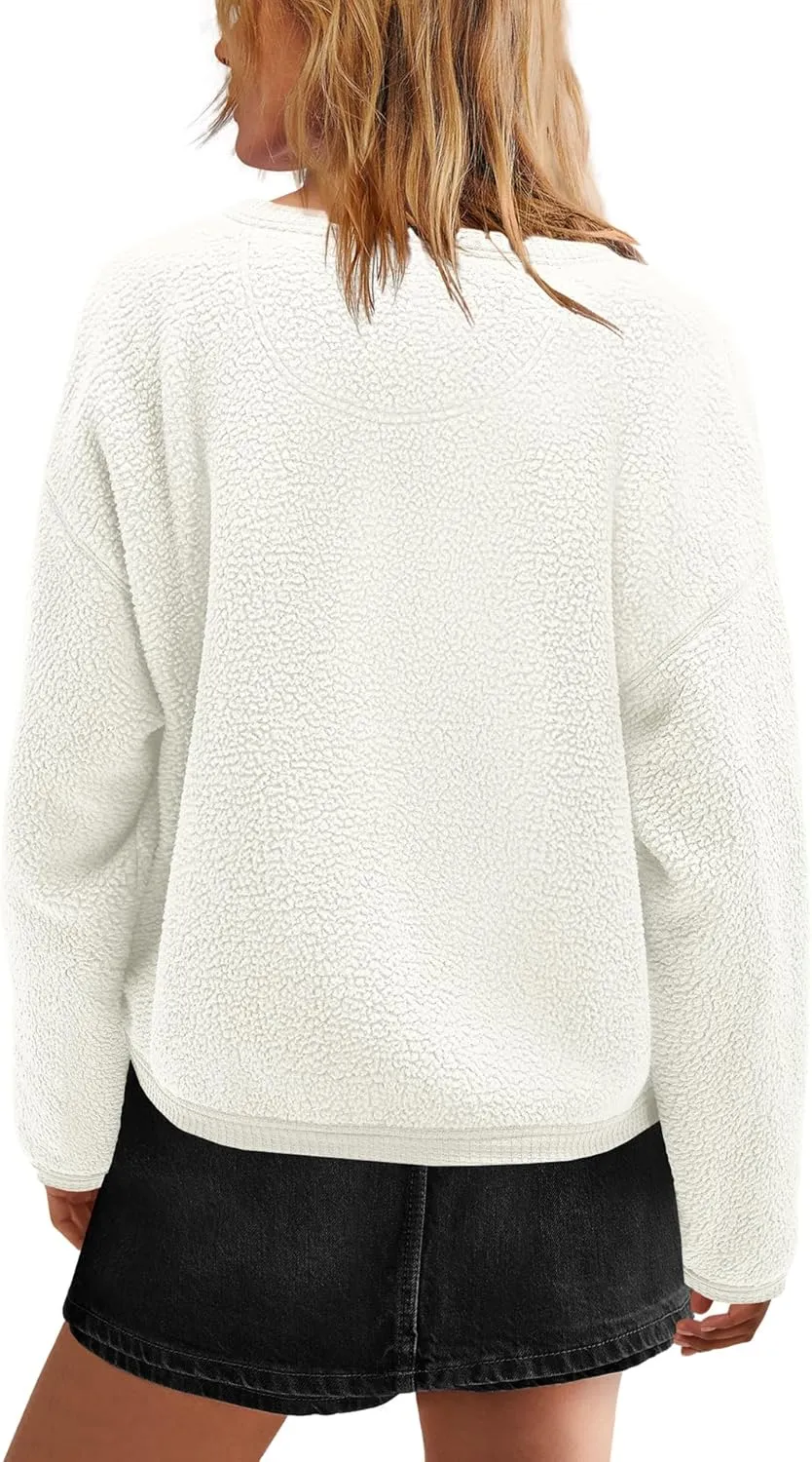 Yanekop Womens Sherpa Jacket Button Down Fleece Winter Coat Fuzzy Jackets Chunky Cardigan Sweaters Open Knit Sweater